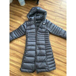 Dark Blue Grey Puffer Jacket for Women Long Coat The North Face